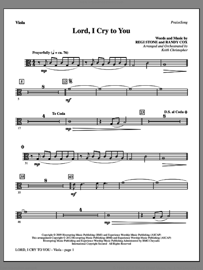 Lord, I Cry To You sheet music for orchestra/band (viola) by Regi Stone, Randy Cox and Keith Christopher, intermediate skill level
