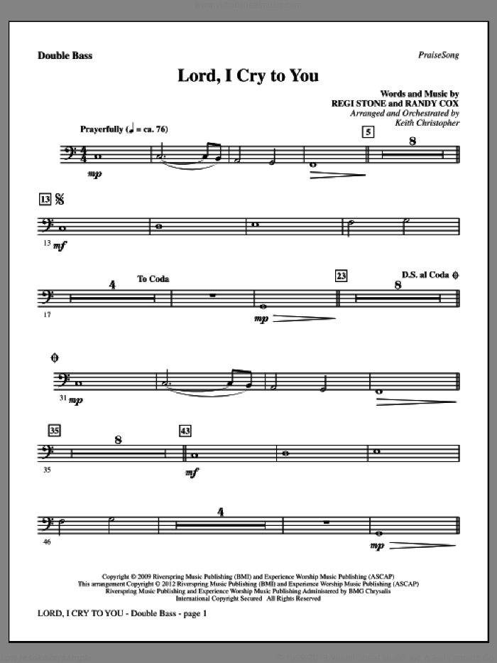 Lord, I Cry To You sheet music for orchestra/band (double bass) by Regi Stone, Randy Cox and Keith Christopher, intermediate skill level
