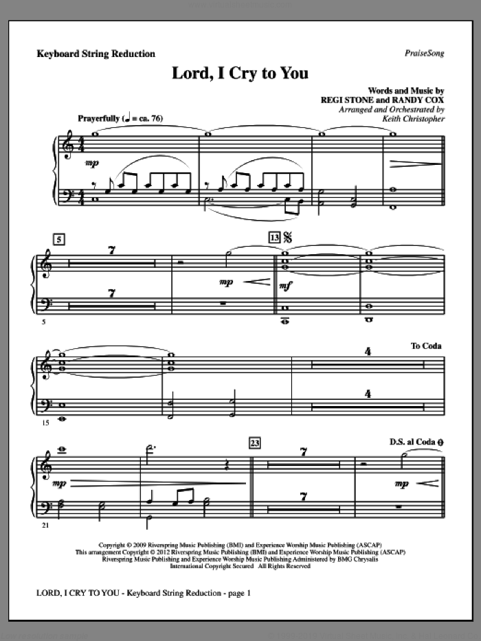 Lord, I Cry To You sheet music for orchestra/band (keyboard string reduction) by Regi Stone, Randy Cox and Keith Christopher, intermediate skill level