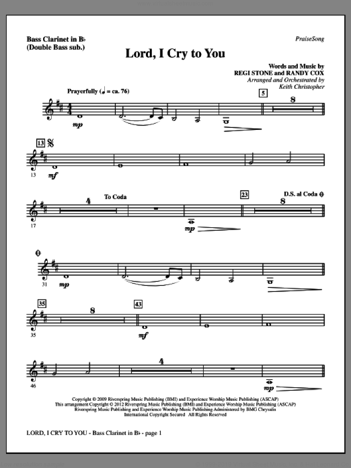 Lord, I Cry To You sheet music for orchestra/band (bass clarinet, sub. dbl bass) by Regi Stone, Randy Cox and Keith Christopher, intermediate skill level
