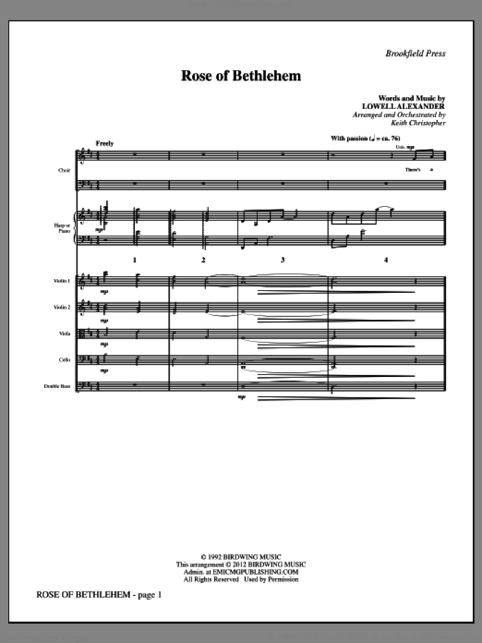 Rose of Bethlehem (complete set of parts) sheet music for orchestra/band (Strings and Harp) by Keith Christopher, Lowell Alexander and Selah, intermediate skill level