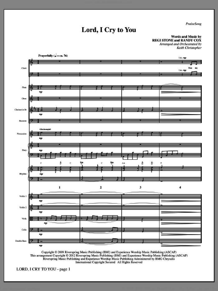 Lord, I Cry to You (complete set of parts) sheet music for orchestra/band (Winds/Rhythm/Strings) by Regi Stone, Randy Cox and Keith Christopher, intermediate skill level