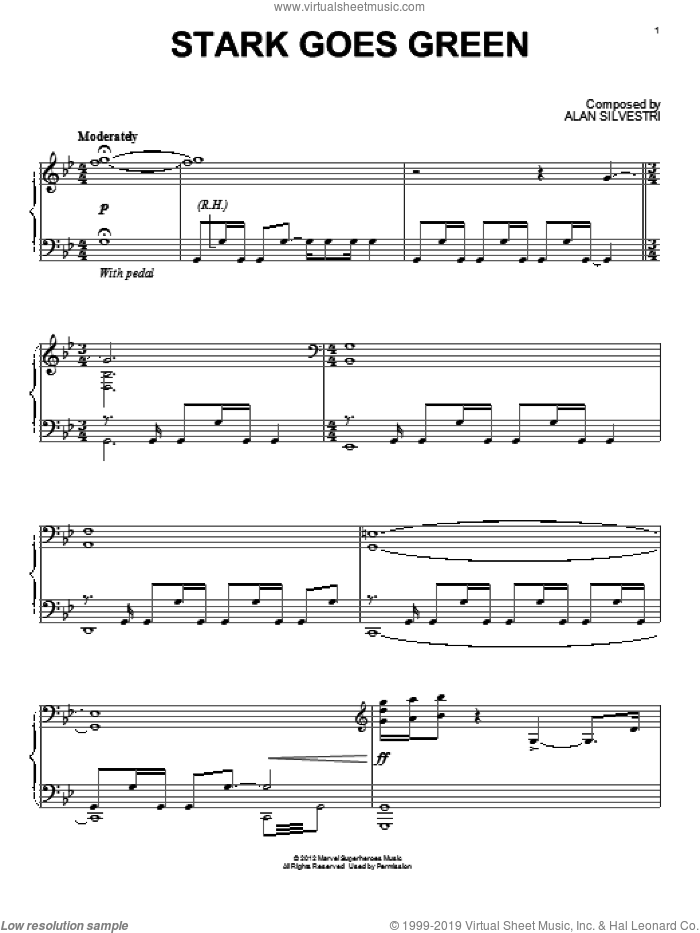 Stark Goes Green (from The Avengers) sheet music for piano solo by Alan Silvestri, intermediate skill level