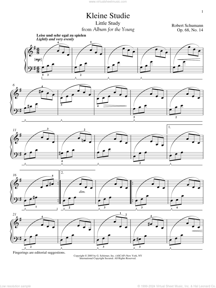 Little Study, Op. 68, No. 14 (Kleine Studie) sheet music for piano solo by Robert Schumann, classical score, intermediate skill level