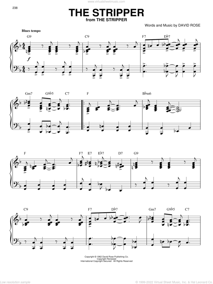 The Stripper sheet music for voice, piano or guitar by David Rose Orchestra and David Rose, intermediate skill level