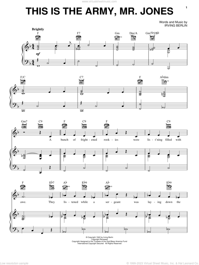 This Is The Army, Mr. Jones sheet music for voice, piano or guitar by Irving Berlin, intermediate skill level