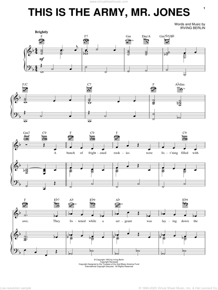 This Is The Army, Mr. Jones sheet music for voice, piano or guitar by Irving Berlin, intermediate skill level