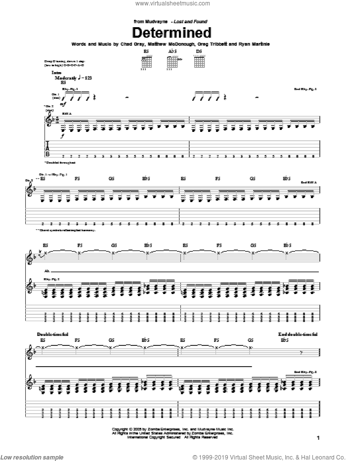 Determined sheet music for guitar (tablature) by Mudvayne, Chad Gray, Greg Tribbett, Matthew McDonough and Ryan Martinie, intermediate skill level
