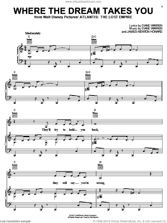 Where The Dream Takes You sheet music for voice, piano or guitar by Mya, Diane Warren and James Newton Howard, intermediate skill level