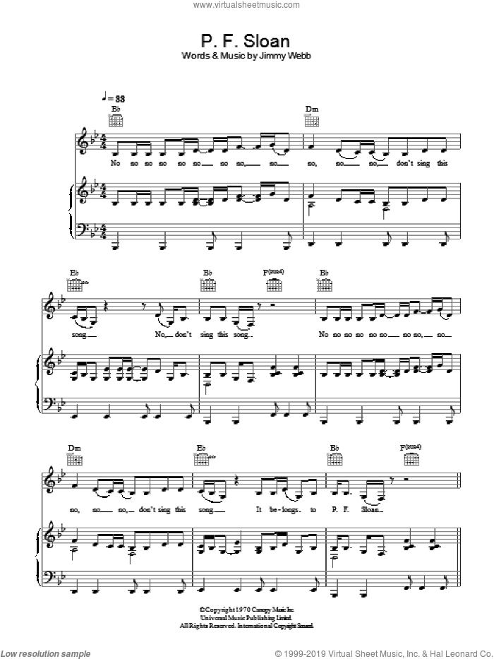 P.F. Sloan sheet music for voice, piano or guitar by Rumer and Jimmy Webb, intermediate skill level