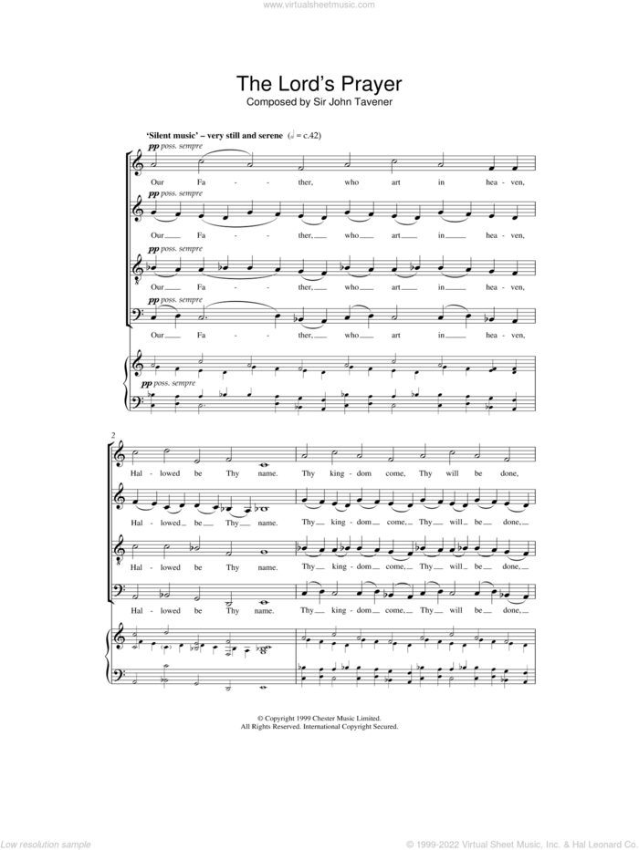 The Lord's Prayer sheet music for choir by John Tavener, intermediate skill level