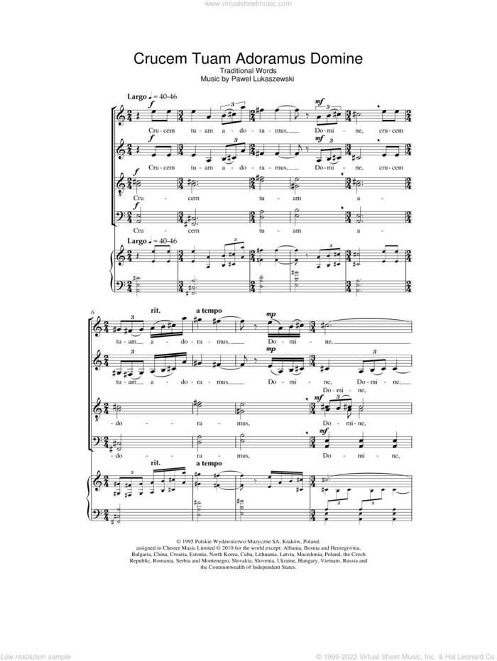 Crucem Tuam Adoremus Domine sheet music for choir by Pawel Lukaszewski, intermediate skill level