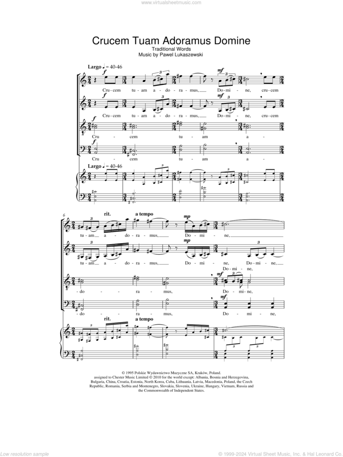 Crucem Tuam Adoremus Domine sheet music for choir by Pawel Lukaszewski, intermediate skill level