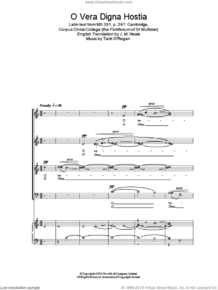 O Vera Digna Hostia sheet music for choir by Tarik O'Regan, intermediate skill level