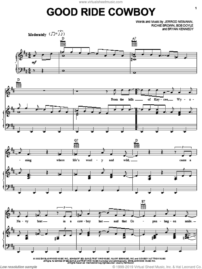 Good Ride Cowboy sheet music for voice, piano or guitar by Garth Brooks, Bob Doyle, Brian Kennedy, Jerrod Neimann and Richie Brown, intermediate skill level