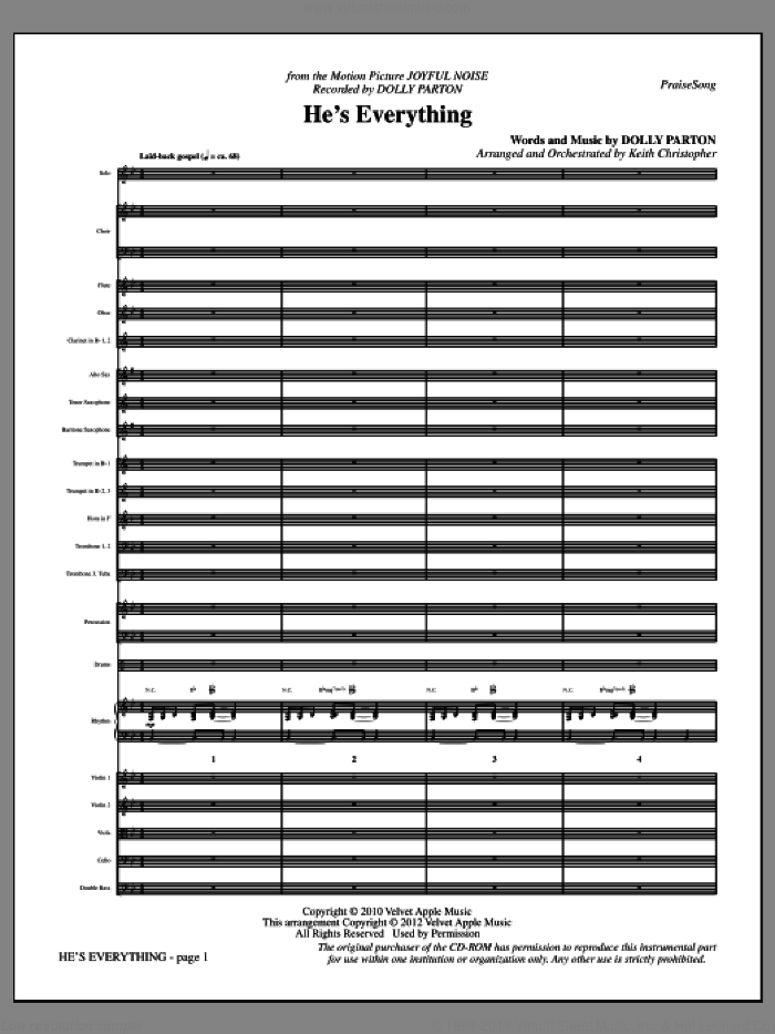 He's Everything (complete set of parts) sheet music for orchestra/band (Orchestra) by Dolly Parton and Keith Christopher, intermediate skill level
