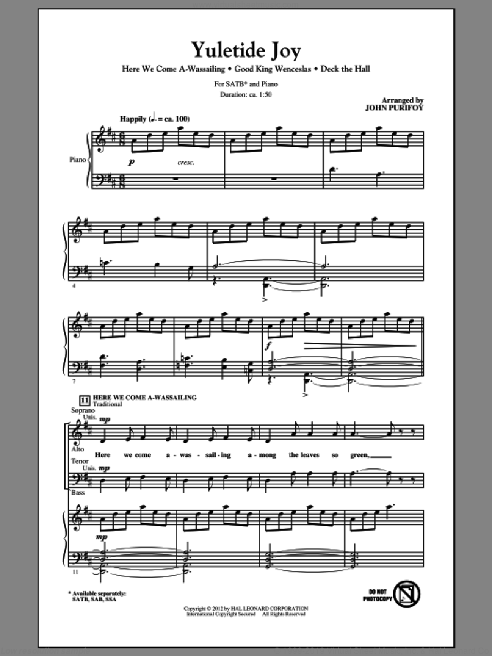 Yuletide Joy (Medley) sheet music for choir (SATB: soprano, alto, tenor, bass) by John Purifoy, intermediate skill level