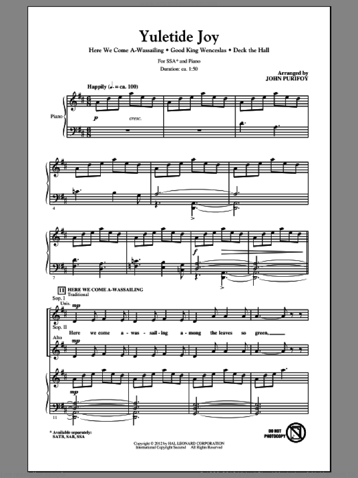 Yuletide Joy (Medley) sheet music for choir (SSA: soprano, alto) by John Purifoy, intermediate skill level
