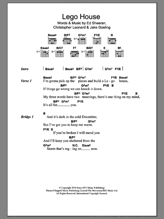 Lego House sheet music for guitar (chords) by Ed Sheeran, Christopher Leonard and Jake Gosling, intermediate skill level