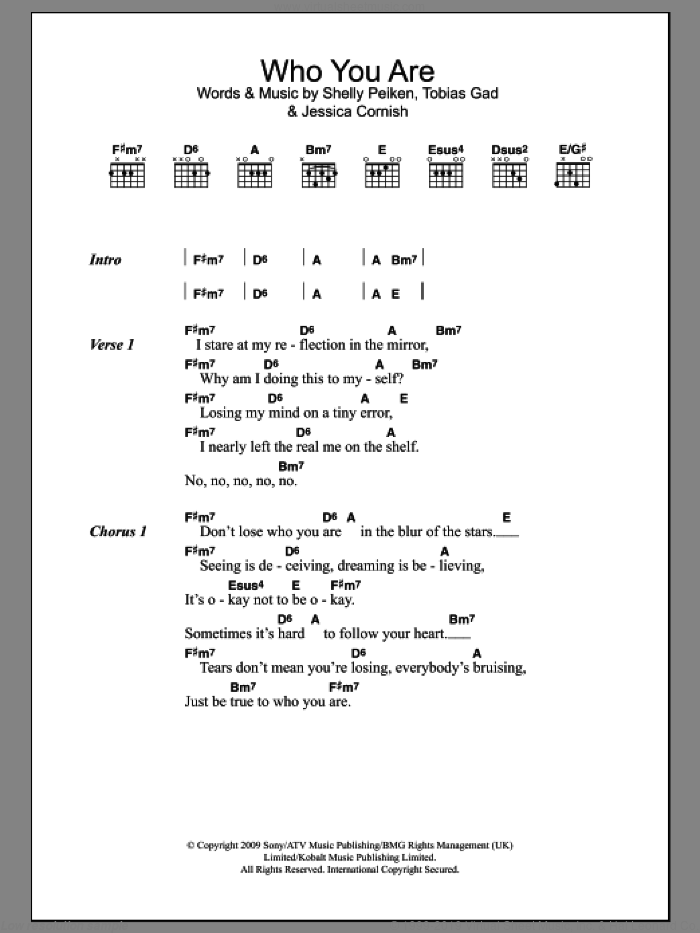 Who You Are sheet music for guitar (chords) by Jessie J, Jessica Cornish, Shelly Peiken and Toby Gad, intermediate skill level