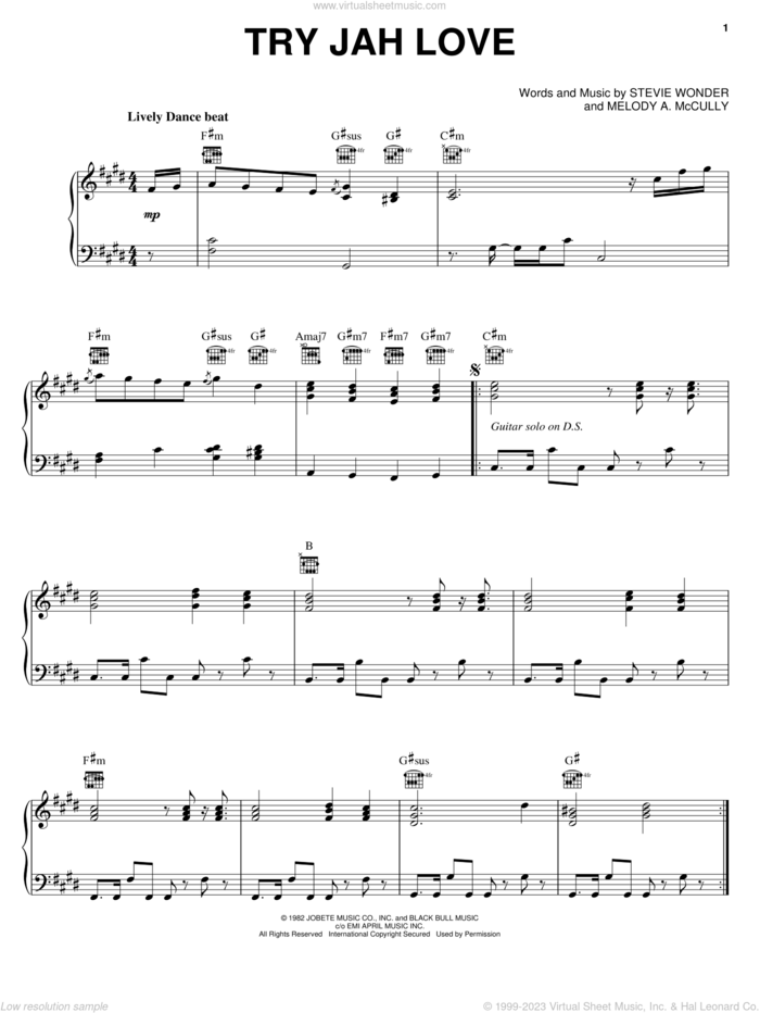 Try Jah Love sheet music for voice, piano or guitar by Third World, Melody A. McCully and Stevie Wonder, intermediate skill level