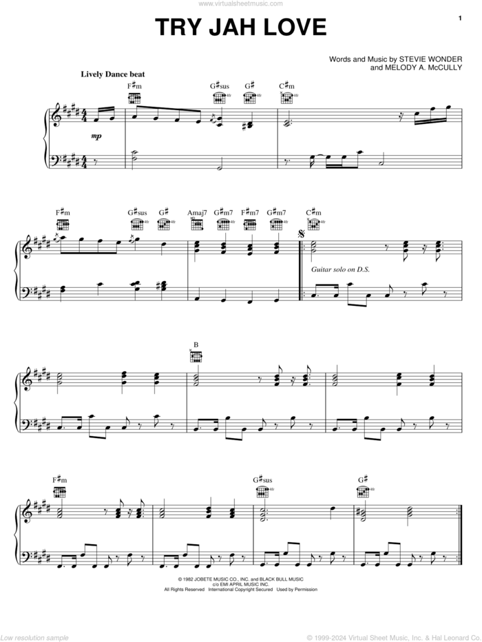 Try Jah Love sheet music for voice, piano or guitar by Third World, Melody A. McCully and Stevie Wonder, intermediate skill level