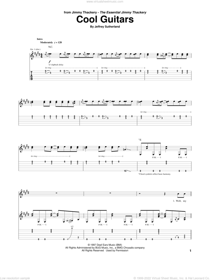 Cool Guitars sheet music for guitar (tablature) by Jimmy Thackery and Jeffrey Sutherland, intermediate skill level
