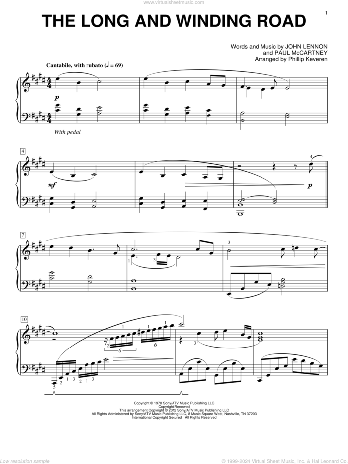 The Long And Winding Road [Classical version] (arr. Phillip Keveren) sheet music for piano solo by The Beatles, John Lennon, Paul McCartney and Phillip Keveren, intermediate skill level