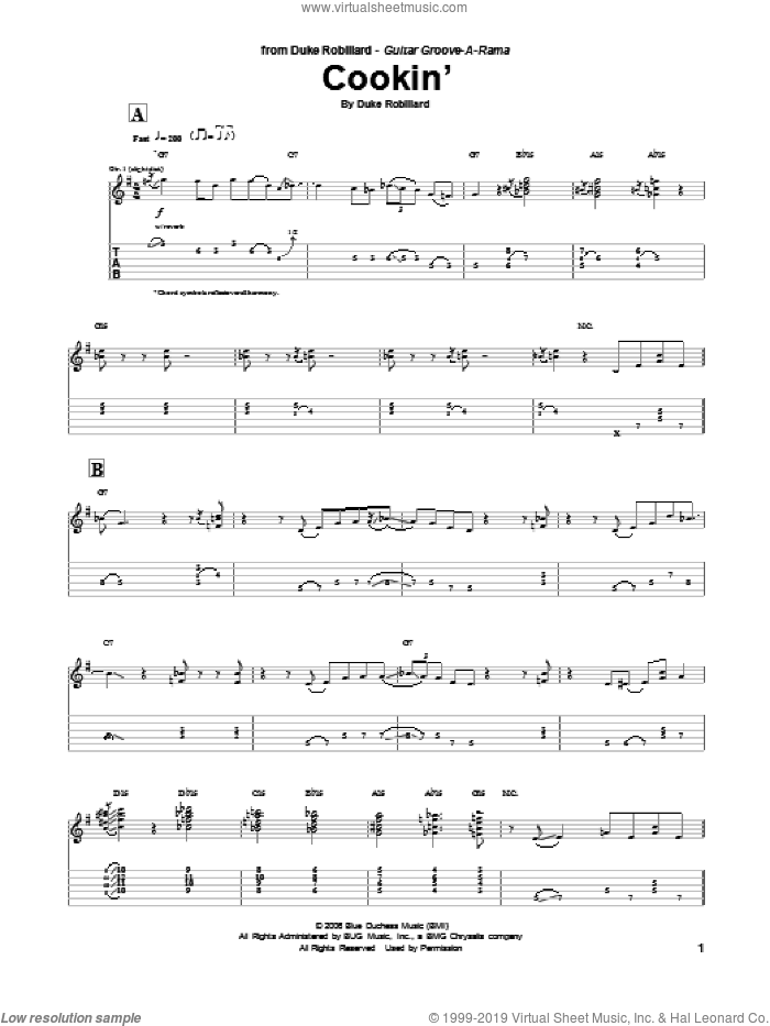 Cookin' sheet music for guitar (tablature) by Duke Robillard, intermediate skill level