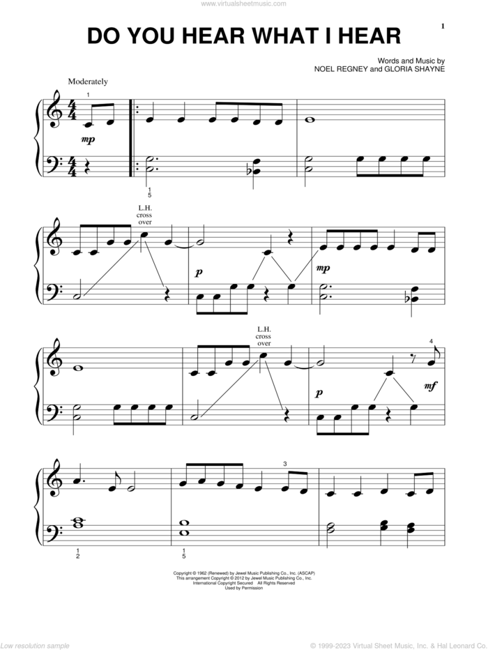 Do You Hear What I Hear sheet music for piano solo (big note book), easy piano (big note book)