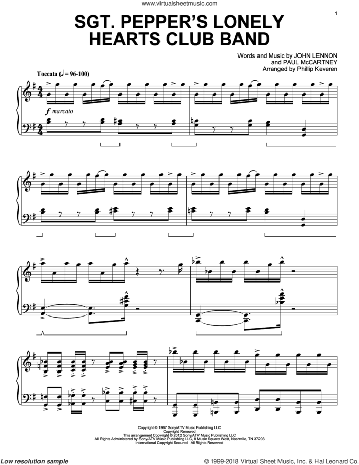 Sgt. Pepper's Lonely Hearts Club Band [Classical version] (arr. Phillip Keveren) sheet music for piano solo by The Beatles, John Lennon, Paul McCartney and Phillip Keveren, intermediate skill level