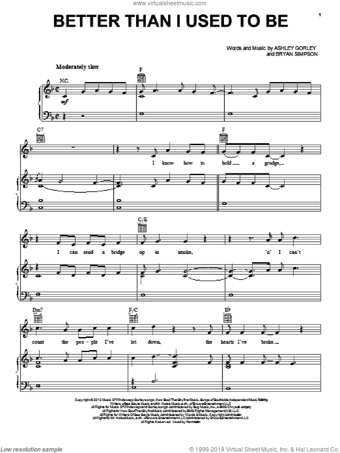 Better Than I Used To Be sheet music for voice, piano or guitar by Tim McGraw, intermediate skill level