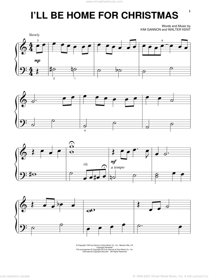 I'll Be Home For Christmas sheet music for piano solo by Bing Crosby and Miscellaneous, beginner skill level