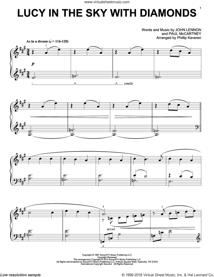 Lucy In The Sky With Diamonds [Classical version] (arr. Phillip Keveren) sheet music for piano solo by The Beatles, John Lennon, Paul McCartney and Phillip Keveren, intermediate skill level