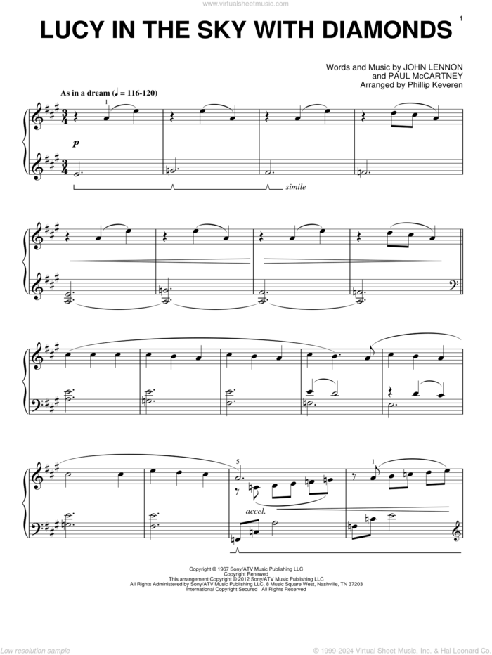 Lucy In The Sky With Diamonds [Classical version] (arr. Phillip Keveren) sheet music for piano solo by The Beatles, John Lennon, Paul McCartney and Phillip Keveren, intermediate skill level