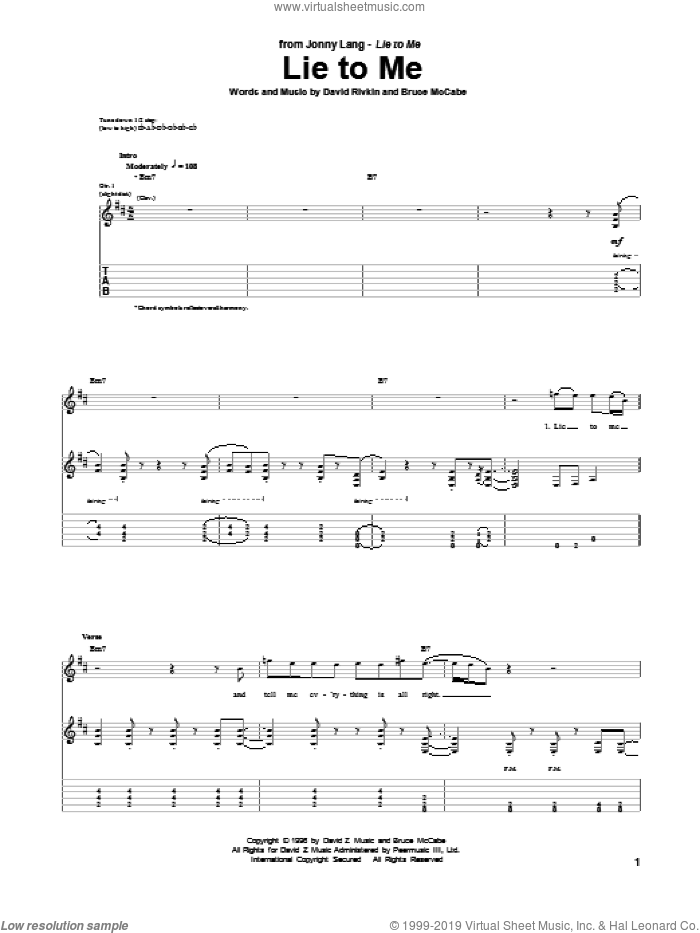 Lie To Me sheet music for guitar (tablature) by Jonny Lang and Bruce McCabe, intermediate skill level