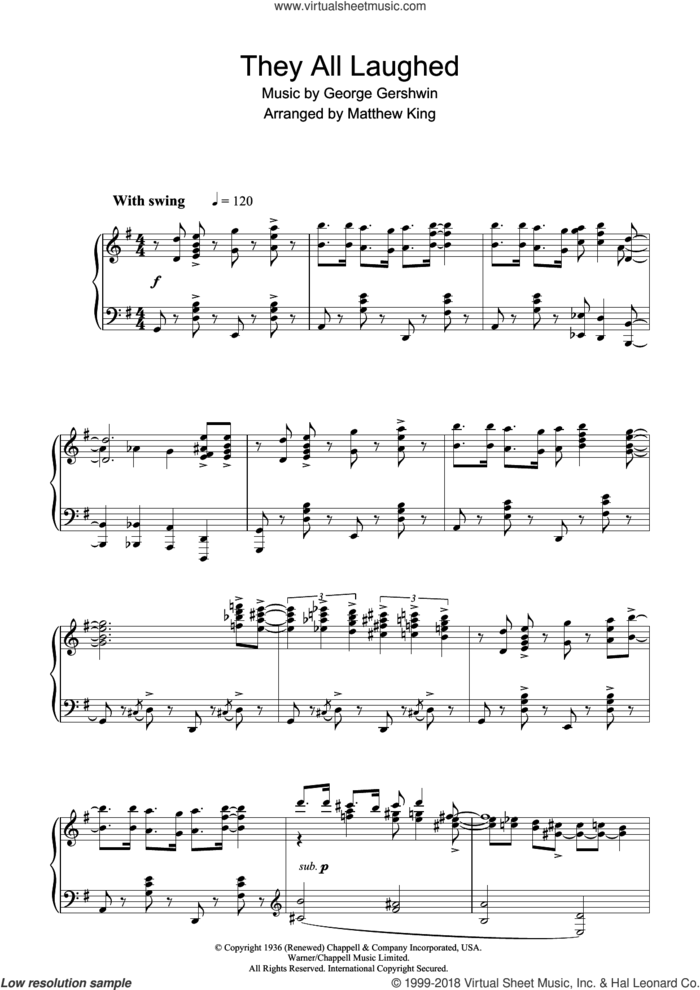 They All Laughed, (intermediate) sheet music for piano solo by George Gershwin and Ira Gershwin, intermediate skill level