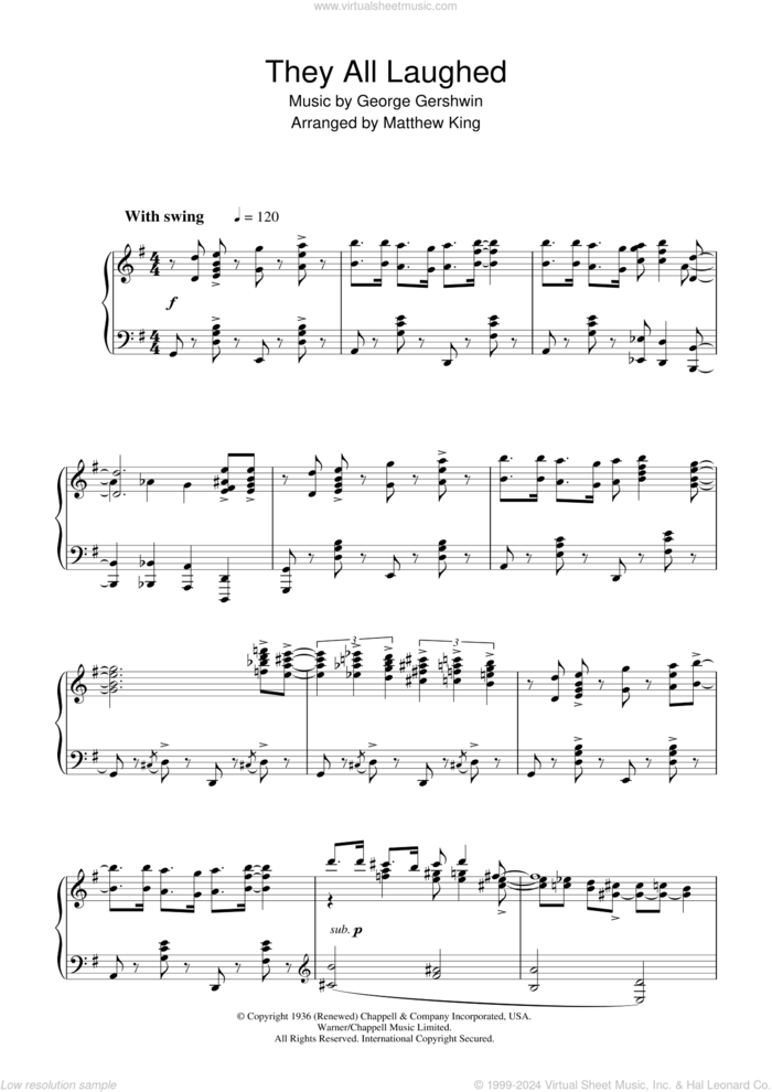 They All Laughed, (intermediate) sheet music for piano solo by George Gershwin and Ira Gershwin, intermediate skill level