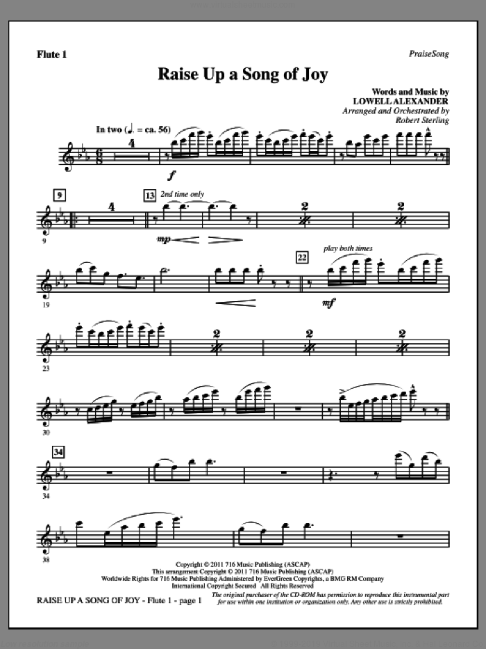 Raise Up A Song Of Joy sheet music for orchestra/band (flute 1) by Lowell Alexander and Robert Sterling, intermediate skill level