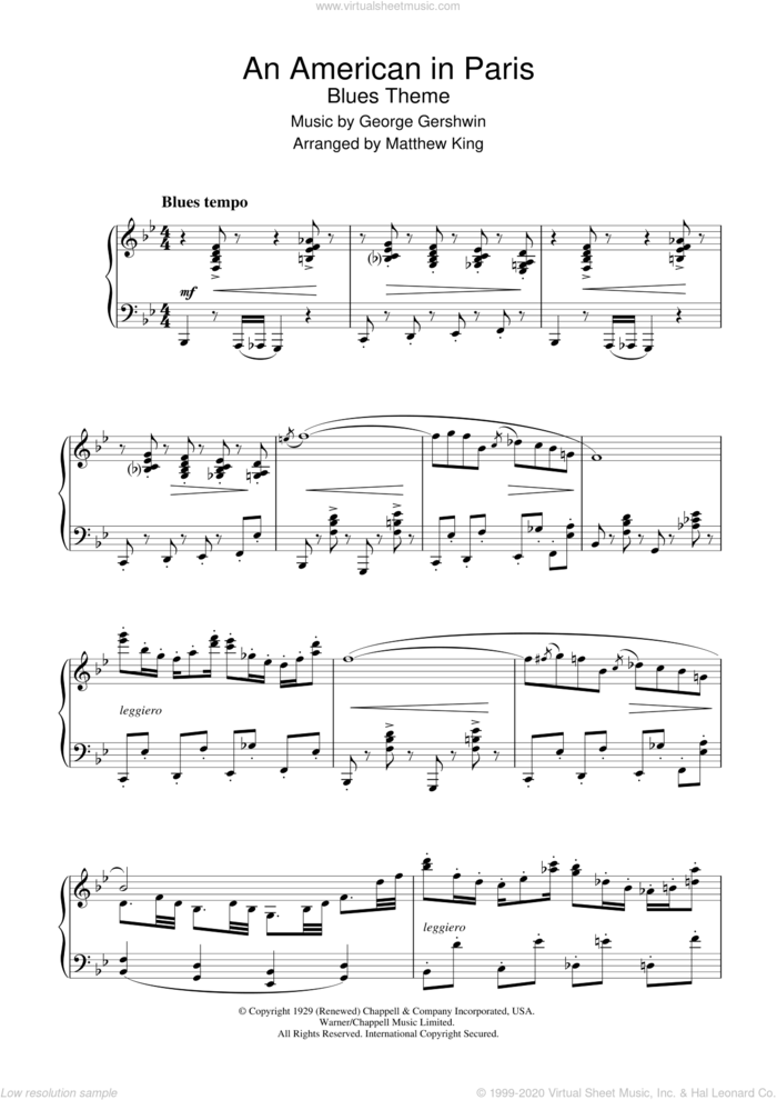 An American In Paris, (intermediate) sheet music for piano solo by George Gershwin, intermediate skill level