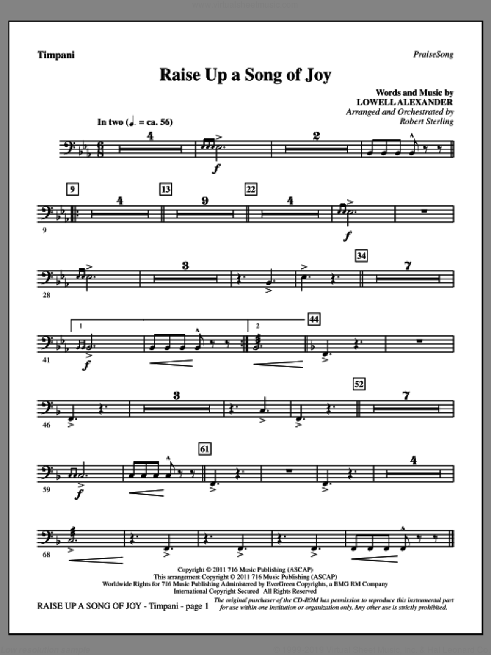 Raise Up A Song Of Joy sheet music for orchestra/band (timpani) by Lowell Alexander and Robert Sterling, intermediate skill level