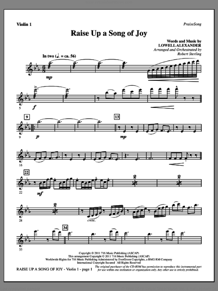 Raise Up A Song Of Joy sheet music for orchestra/band (violin 1) by Lowell Alexander and Robert Sterling, intermediate skill level