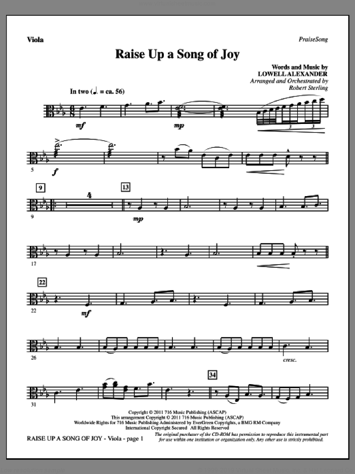 Raise Up A Song Of Joy sheet music for orchestra/band (viola) by Lowell Alexander and Robert Sterling, intermediate skill level
