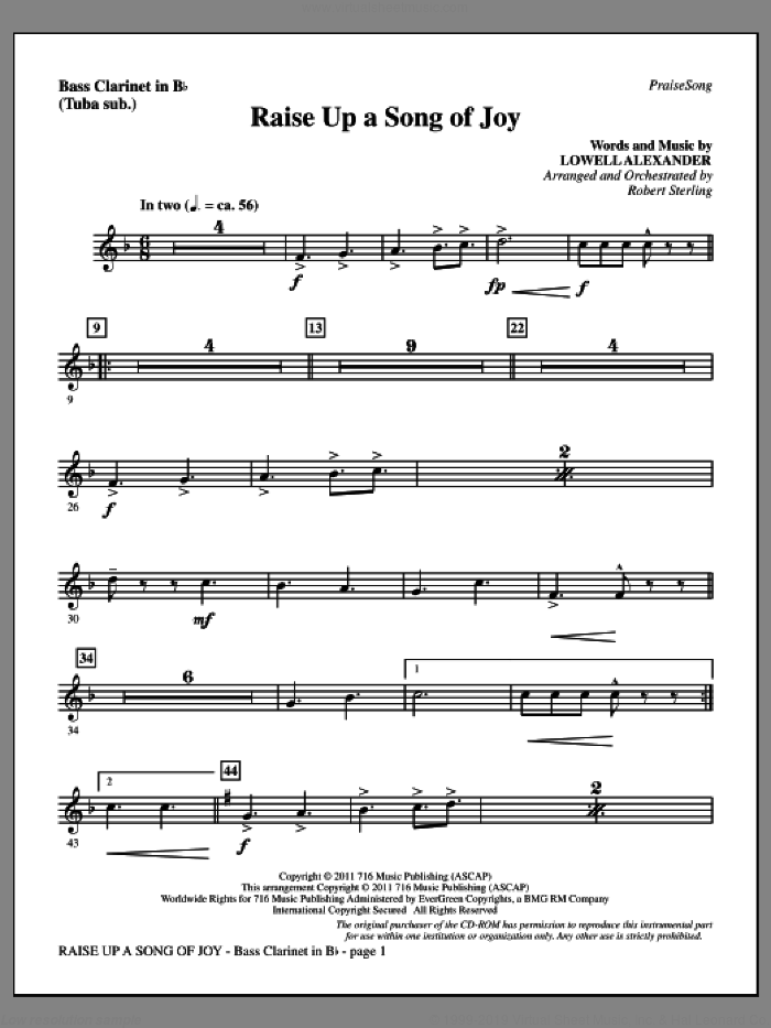 Raise Up A Song Of Joy sheet music for orchestra/band (bass clarinet, sub. tuba) by Lowell Alexander and Robert Sterling, intermediate skill level