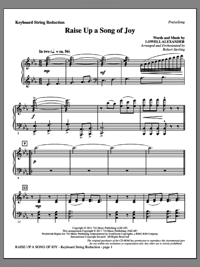 Raise Up A Song Of Joy sheet music for orchestra/band (keyboard string reduction) by Lowell Alexander and Robert Sterling, intermediate skill level