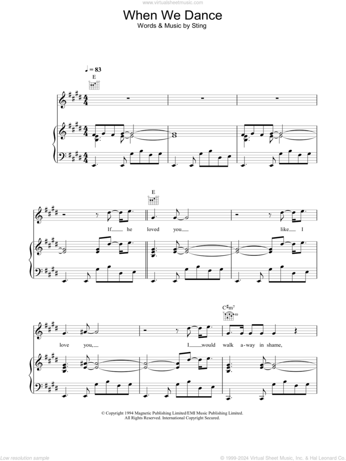 When We Dance sheet music for voice, piano or guitar by Sting, intermediate skill level