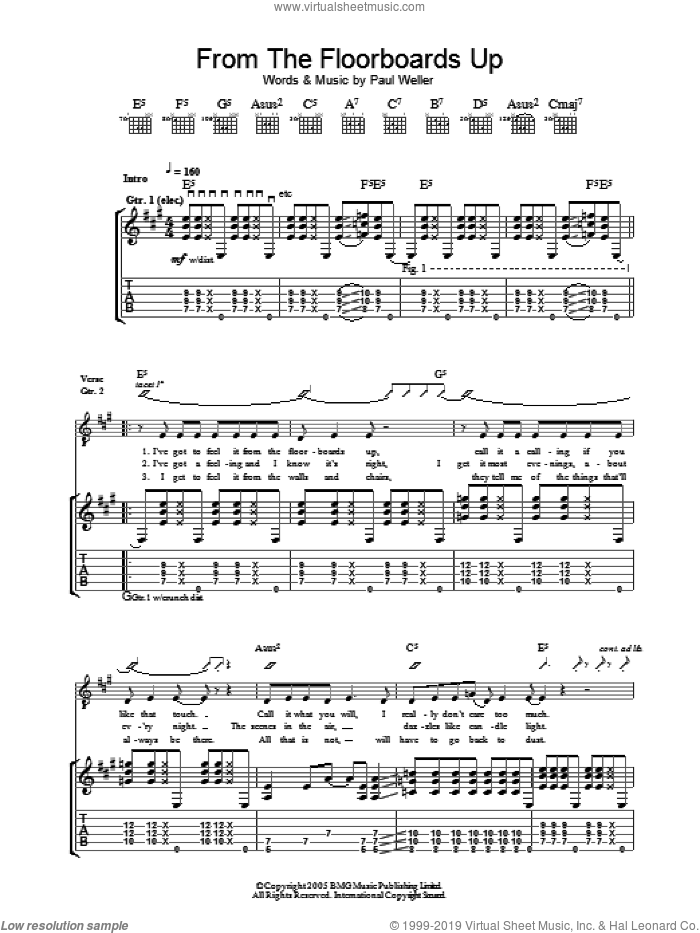 From The Floorboards Up sheet music for guitar (tablature) by Paul Weller, intermediate skill level