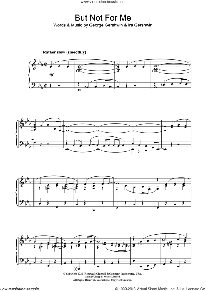 But Not For Me, (intermediate) sheet music for piano solo by George Gershwin and Ira Gershwin, intermediate skill level