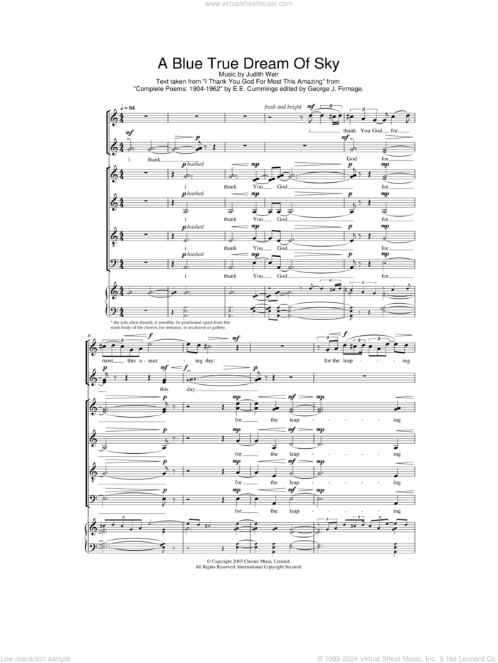 A Blue True Dream Of Sky sheet music for choir by Judith Weir and E.E. Cummings, intermediate skill level