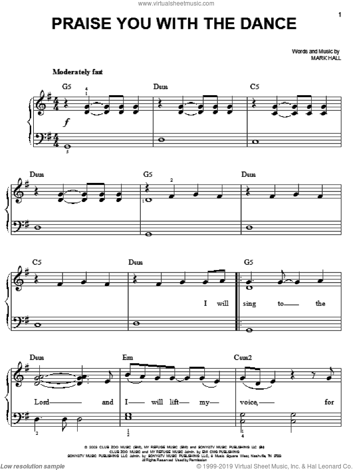 Praise You With The Dance sheet music for piano solo by Casting Crowns and Mark Hall, easy skill level